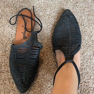 Free people flat sandals with ankle tie size 9 black